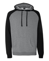 Independent Trading Co. Unisex Raglan Hooded Sweatshirt. IND40RP - Gunmetal Heather/ Black
