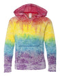 MV Sport Girls’ Courtney Burnout V-Notch Hooded Sweatshirt. W1162Y - Rainbow Stripe