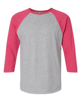 LAT Unisex Baseball Fine Jersey Three-Quarter Sleeve Tee. 6930 - Vintage Heather/ Vintage Hot Pink