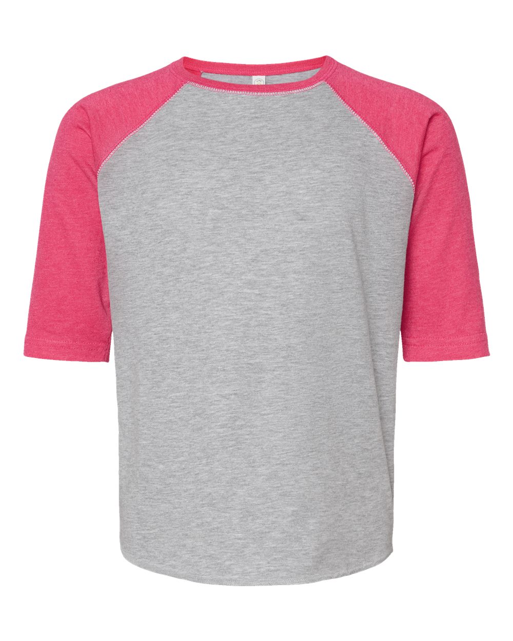 LAT Youth Baseball Fine Jersey Three-Quarter Sleeve Tee. 6130 - Vintage Heather/ Vintage Hot Pink
