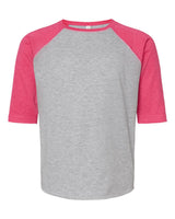 LAT Youth Baseball Fine Jersey Three-Quarter Sleeve Tee. 6130 - Vintage Heather/ Vintage Hot Pink