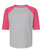 LAT Youth Baseball Fine Jersey Three-Quarter Sleeve Tee. 6130 - Vintage Heather/ Vintage Hot Pink