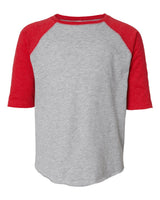 LAT Youth Baseball Fine Jersey Three-Quarter Sleeve Tee. 6130 - Vintage Heather/ Vintage Red
