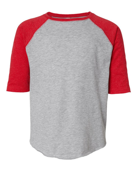 LAT Youth Baseball Fine Jersey Three-Quarter Sleeve Tee. 6130 - Vintage Heather/ Vintage Red