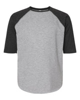 LAT Youth Baseball Fine Jersey Three-Quarter Sleeve Tee. 6130 - Vintage Heather/ Vintage Smoke