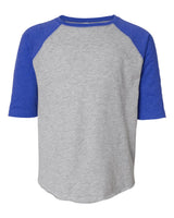 LAT Youth Baseball Fine Jersey Three-Quarter Sleeve Tee. 6130 - Vintage Heather/ Vintage Royal