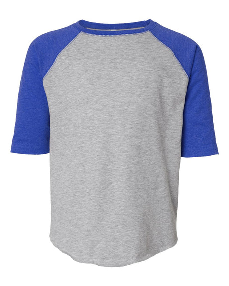 LAT Youth Baseball Fine Jersey Three-Quarter Sleeve Tee. 6130 - Vintage Heather/ Vintage Royal