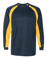 Badger Men's B-Core Hook Long Sleeve T-Shirt. 4154 - Navy/ Gold