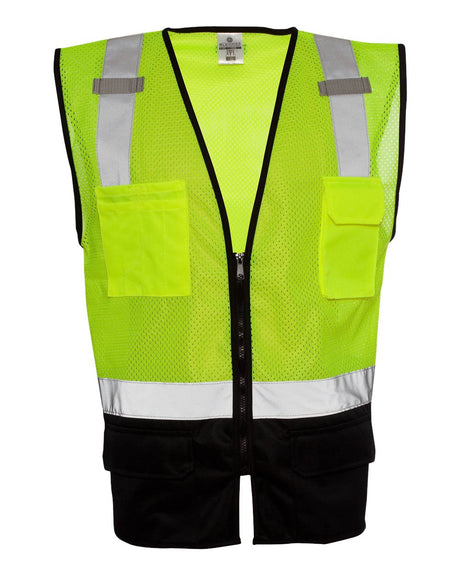 Kishigo Unisex Black Bottom Mesh Class 2 Vest. 1509 - Lime