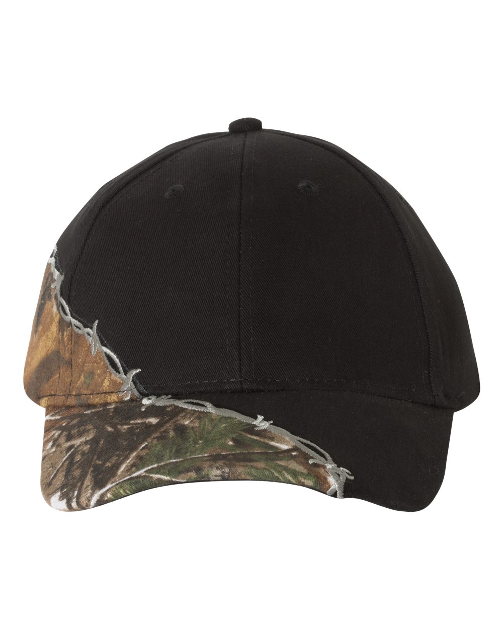 Kati Licensed Camo with Barbed Wire Embroidery Cap. LC4BW - Black/ Realtree AP