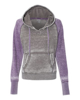 J. America Women's Zen Fleece Raglan Hooded Sweatshirt. 8926 - Cement/ Very Berry