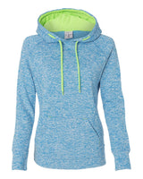 J. America Women’s Cosmic Fleece Hooded Sweatshirt. 8616 - Electric Blue/ Neon Green