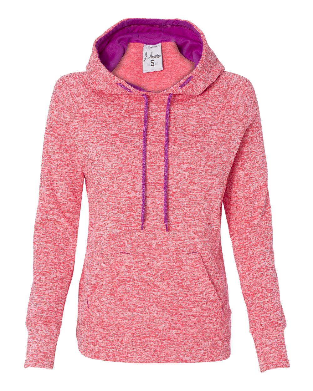 J. America Women’s Cosmic Fleece Hooded Sweatshirt. 8616 - Fire Coral/ Magenta