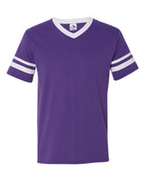 Augusta Sportswear V-Neck Jersey with Striped Sleeves. 360 - Purple/ White
