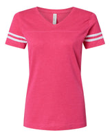 LAT Women's Football V-Neck Fine Jersey Tee. 3537 - Vintage Hot Pink/ White