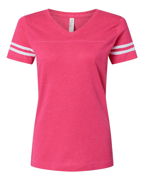 LAT Women's Football V-Neck Fine Jersey Tee. 3537 - Vintage Hot Pink/ White