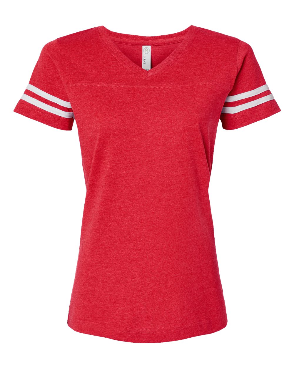 LAT Women's Football V-Neck Fine Jersey Tee. 3537 - Vintage Red/ White
