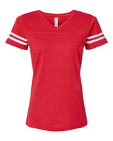 LAT Women's Football V-Neck Fine Jersey Tee. 3537 - Vintage Red/ White