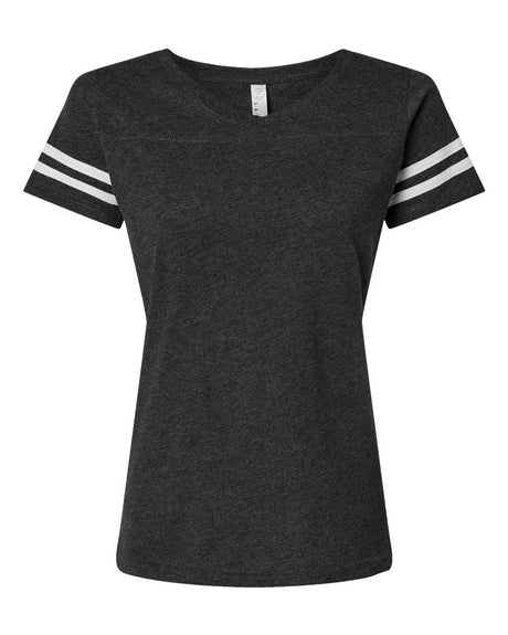 LAT Women's Football V-Neck Fine Jersey Tee. 3537 - Vintage Smoke/ White