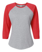 LAT Women's Baseball Fine Jersey Three-Quarter Sleeve Tee. 3530 - Vintage Heather/ Vintage Red