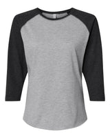 LAT Women's Baseball Fine Jersey Three-Quarter Sleeve Tee. 3530 - Vintage Heather/ Vintage Smoke