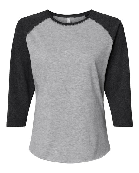 LAT Women's Baseball Fine Jersey Three-Quarter Sleeve Tee. 3530 - Vintage Heather/ Vintage Smoke