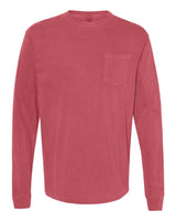 Comfort Colors Unisex Garment-Dyed Heavyweight Long Sleeve Pocket T-Shirt. 4410 - Crimson