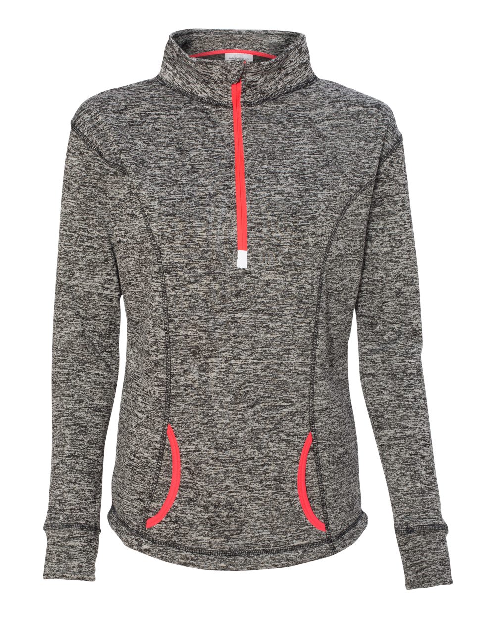 J. America Women's Cosmic Fleece Quarter-Zip Pullover. 8617 - Charcoal Fleck/ Fire Coral