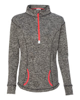 J. America Women's Cosmic Fleece Quarter-Zip Pullover. 8617 - Charcoal Fleck/ Fire Coral