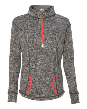 J. America Women's Cosmic Fleece Quarter-Zip Pullover. 8617 - Charcoal Fleck/ Fire Coral