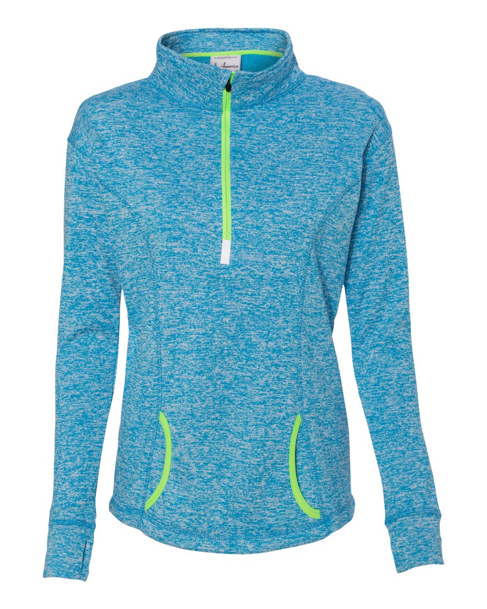 J. America Women's Cosmic Fleece Quarter-Zip Pullover. 8617 - Electric Blue/ Neon Green