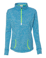 J. America Women's Cosmic Fleece Quarter-Zip Pullover. 8617 - Electric Blue/ Neon Green
