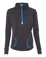 J. America Women's Cosmic Fleece Quarter-Zip Pullover. 8617 - Onyx Fleck/ Electric Blue