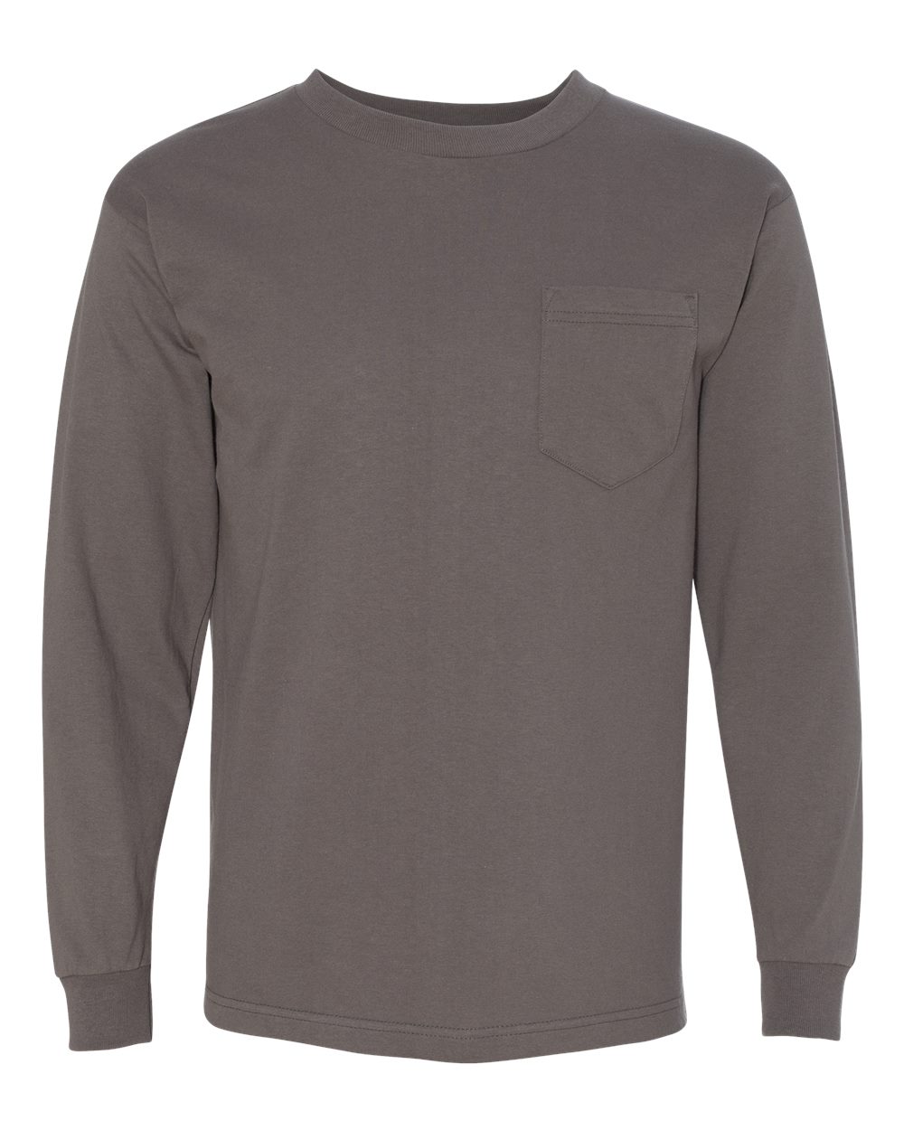 Bayside Unisex USA-Made Long Sleeve Pocket T-Shirt. 8100 - Charcoal