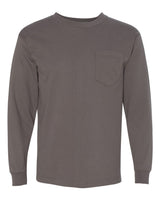 Bayside Unisex USA-Made Long Sleeve Pocket T-Shirt. 8100 - Charcoal