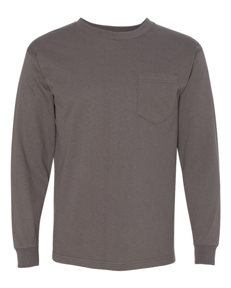Bayside Unisex USA-Made Long Sleeve Pocket T-Shirt. 8100 - Charcoal