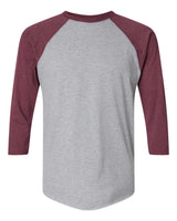 LAT Unisex Baseball Fine Jersey Three-Quarter Sleeve Tee. 6930 - Vintage Heather/ Vintage Burgundy
