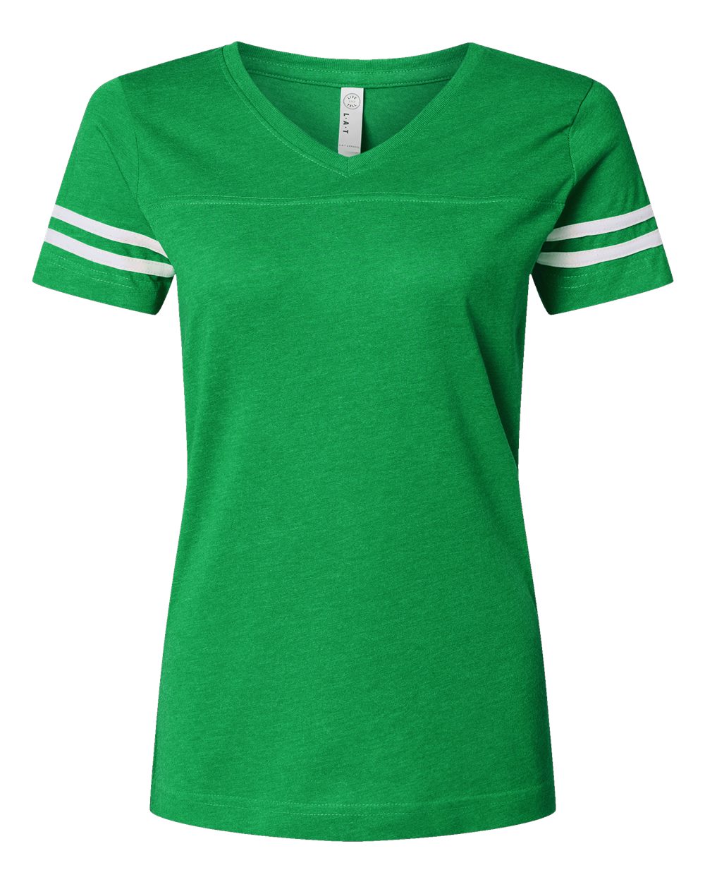LAT Women's Football V-Neck Fine Jersey Tee. 3537 - Vintage Green/ White