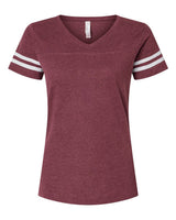 LAT Women's Football V-Neck Fine Jersey Tee. 3537 - Vintage Burgundy/ White