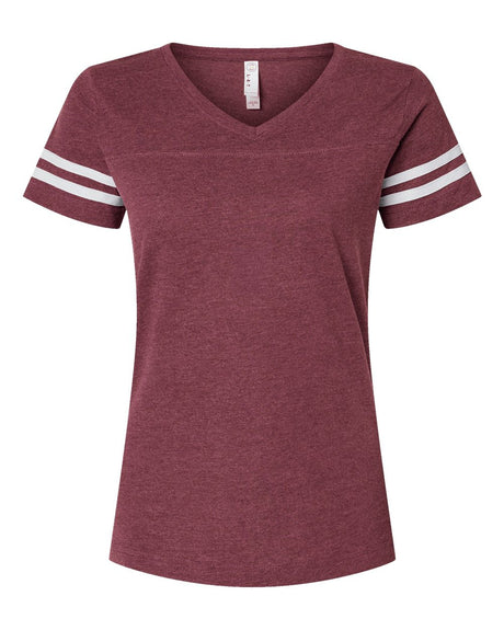 LAT Women's Football V-Neck Fine Jersey Tee. 3537 - Vintage Burgundy/ White