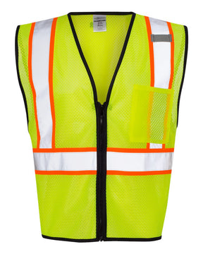 Kishigo Unisex Economy Contrasting Vest with Zippered Front. 1527-1528 - Lime