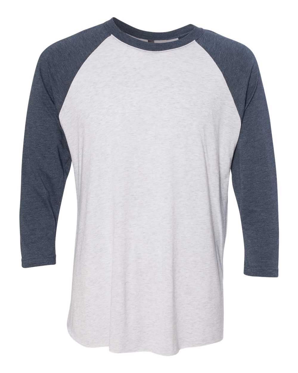 Next Level Unisex Triblend Three-Quarter Raglan Tee. 6051 - Indigo Sleeves/ Heather White Body