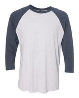 Next Level Unisex Triblend Three-Quarter Raglan Tee. 6051 - Indigo Sleeves/ Heather White Body