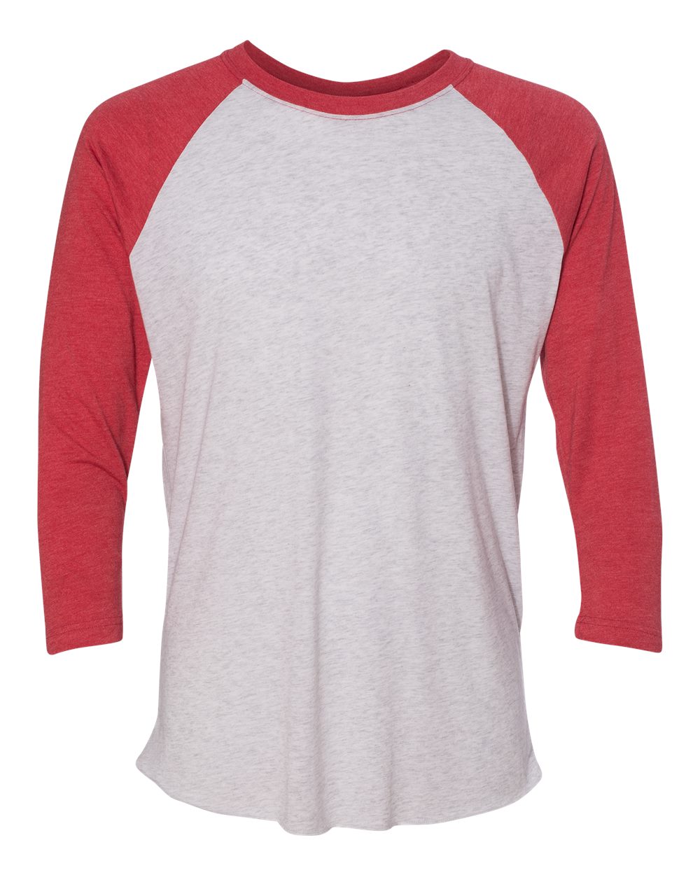 Next Level Unisex Triblend Three-Quarter Raglan Tee. 6051 - Vintage Red Sleeves/ Heather White Body