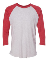 Next Level Unisex Triblend Three-Quarter Raglan Tee. 6051 - Vintage Red Sleeves/ Heather White Body