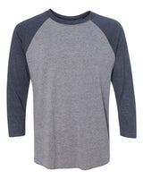 Next Level Unisex Triblend Three-Quarter Raglan Tee. 6051 - Vintage Navy Sleeves/ Premium Heather Body