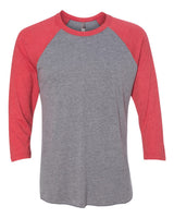 Next Level Unisex Triblend Three-Quarter Raglan Tee. 6051 - Vintage Red Sleeves/ Premium Heather Body