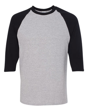 Gildan Unisex Heavy Cotton™ Raglan Three-Quarter Sleeve T-Shirt. 5700 - Sport Grey/ Black