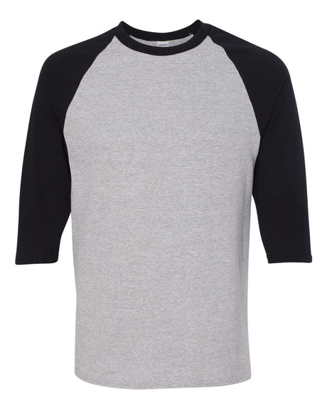 Gildan Unisex Heavy Cotton™ Raglan Three-Quarter Sleeve T-Shirt. 5700 - Sport Grey/ Black