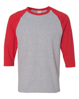 Gildan Unisex Heavy Cotton™ Raglan Three-Quarter Sleeve T-Shirt. 5700 - Sport Grey/ Red